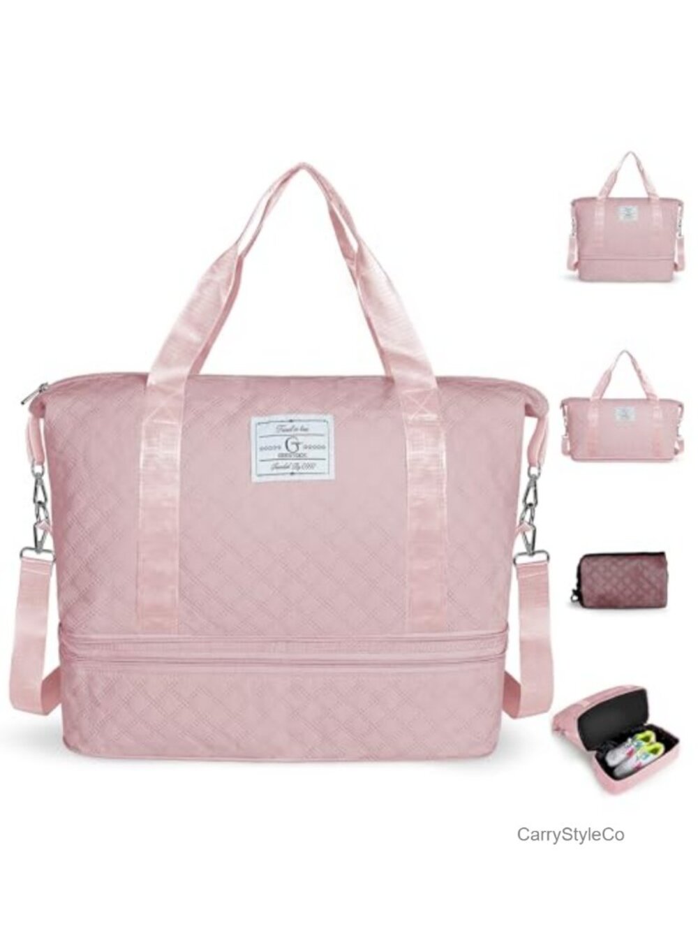 Quilted Nylon Travel Duffel Bag with Extendable Shoe Compartment